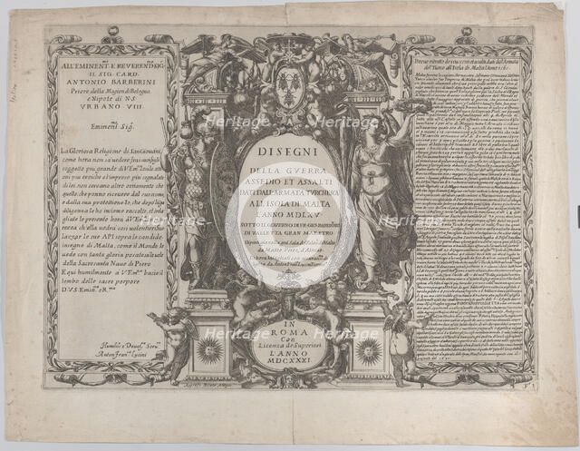 Frontispiece for "Drawings of the war, siege, and assault of the Turkish army on the islan..., 1631. Creator: Antonio Francesco Lucini.