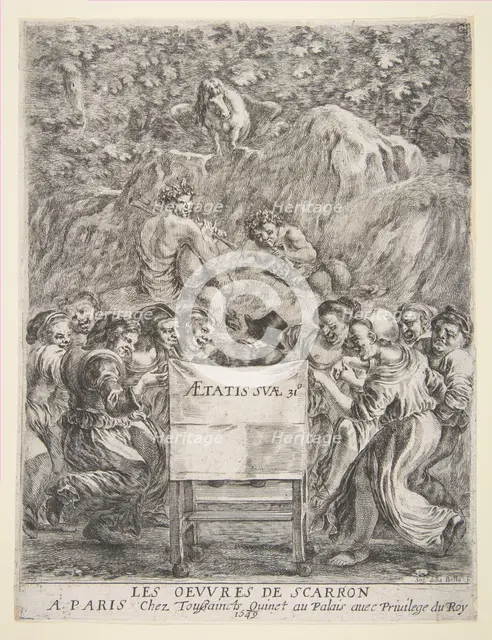 Frontispiece for Les Oeuvres de Scarron, 1649. Creator: Stefano della Bella.