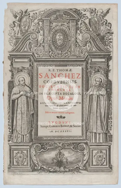 Frontispiece for 'Opus morale in praecepta Decalogi', 1637. Creator: Charles Audran.