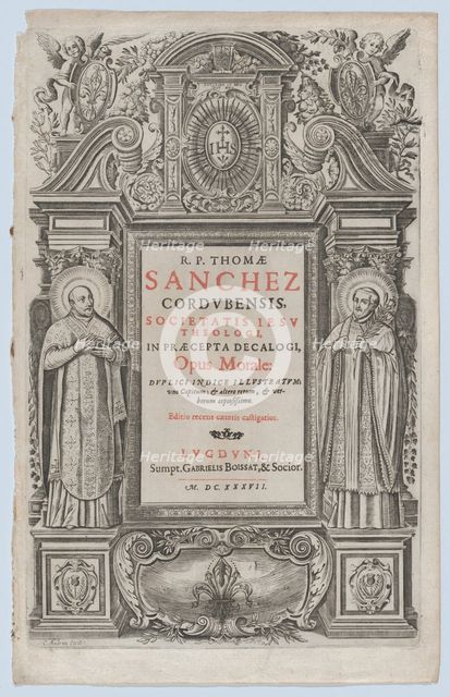 Frontispiece for 'Opus morale in praecepta Decalogi', 1637. Creator: Charles Audran.