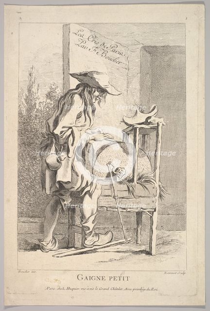Frontispiece: Gaigne Petit, from Le Cris de Paris (The Cries of Paris), plate 1, 18th century. Creator: Simon François Ravenet.