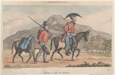 Frontispiece: Starting to join his regiment, from "The Military Adventures of Johnny Newco..., 1815. Creator: Thomas Rowlandson
