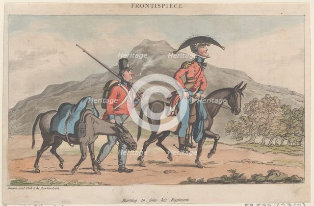 Frontispiece: Starting to join his regiment, from "The Military Adventures of Johnny Newco..., 1815. Creator: Thomas Rowlandson.