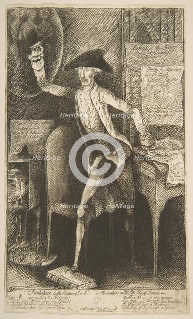 Frontispiece to the 2nd Edition of Lord St[anhop]e's Observations on Mr. Pitt's Pl..., May 29, 1786. Creator: James Sayers.