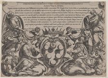 Frontispiece to The Battles of the Old Testament with the arms of the Medici Crowned by ..., 1660. Creator: Antonio Tempesta