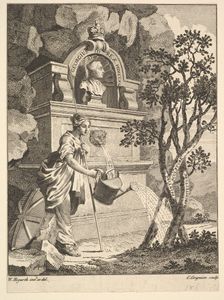 Frontispiece to the Catalogue of Pictures Exhibited in Spring Garden, May 7, 1761. Creator: Charles Grignion
