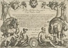 Frontispiece with Hunters, Dogs and Horses, from Hunting Scenes VI 1609. Creator: Antonio Tempesta