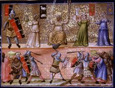 Frontispiece with representation of different scenes, Miniature in Codex Justinian Institutiones…