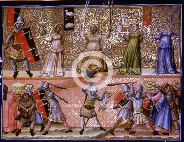 Frontispiece with representation of different scenes, Miniature in 'Codex Justinian Institutiones…