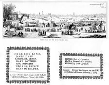 Frost fair on the River Thames, and specimens of printing, February 1684, (1840). Artist: Thomas Wyck