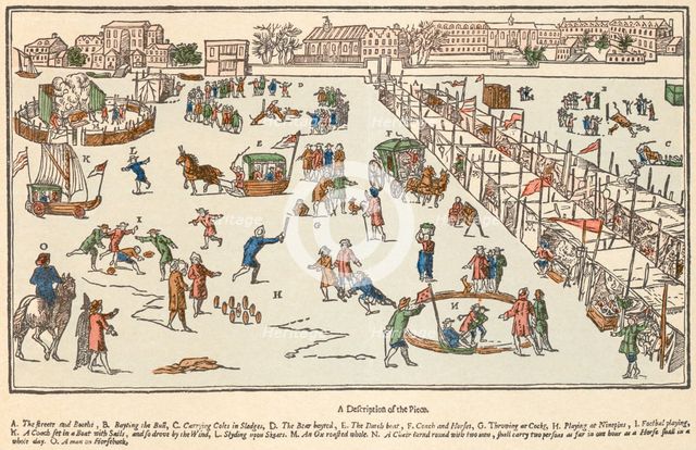 Frost fair on the River Thames, London, 1683. Artist: Unknown.