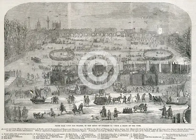 'Frost Fair on the Thames in the Reign of Charles II', London, 1683. Artist: Unknown.