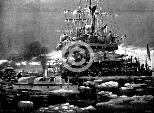 Frost, Snow, and Ice on the Medway: Sheerness Harbour after a blizzard, 1895. Creator: George Meisenbach.