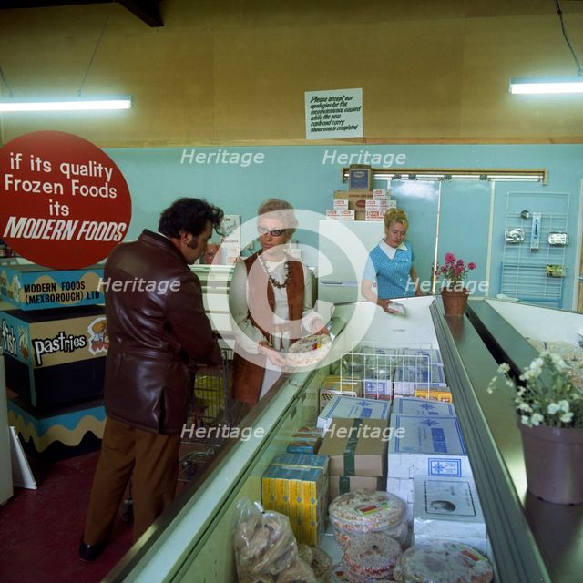 Frozen food shop, Mexborough, South Yorkshire, 1972. Creator: Michael Walters.
