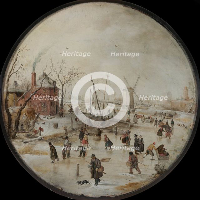 Frozen River with Skaters. Artist: Avercamp, Hendrick (1585-1634)