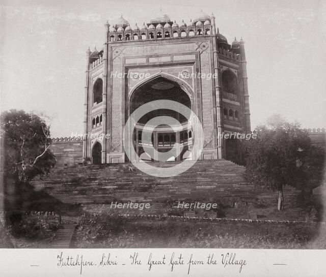 Futtehpore Sikri, The Great Gate from the Village, Late 1860s. Creator: Samuel Bourne.