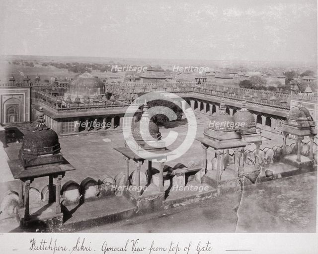 Futtehpore Sikri, General View from top of Gate, Late 1860s. Creator: Samuel Bourne.