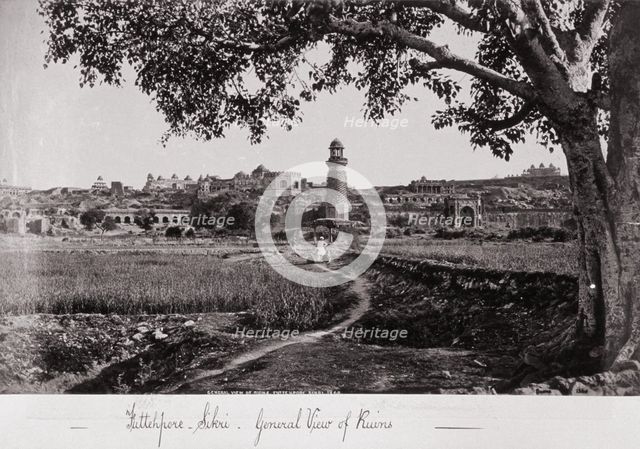 Futtehpore Sikri, General View of the Ruins, Late 1860s. Creator: Samuel Bourne.