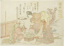 Fuchu, from an untitled series of the fifty-three stations of the Tokaido, Japan, c. 1804. Creator: Hokusai