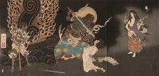 Fudo Threatening Yuten with His Sword, 1885. Creator: Tsukioka Yoshitoshi