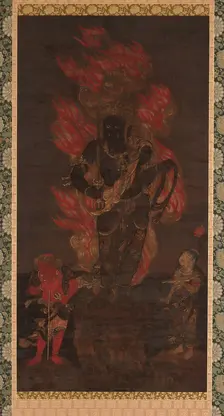 Fudo Myo'o and two attendants, Kamakura period, 14th century. Creator: Unknown