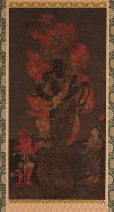 Fudo Myo'o and two attendants, Kamakura period, 14th century. Creator: Unknown