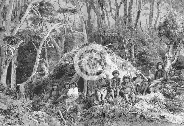 'Fuegians and their Wigwams',  c1885, (1890). Artist: Robert Taylor Pritchett.