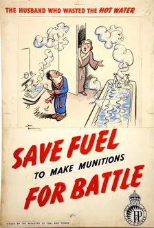 Fuel Economy: The husband who wasted the hot water 1939 and 1946. Creators: Central Office of Information, Henry Mayo Bateman