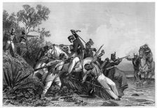 Fugitive British officers and their families attacked by mutineers 1857, (c1860)