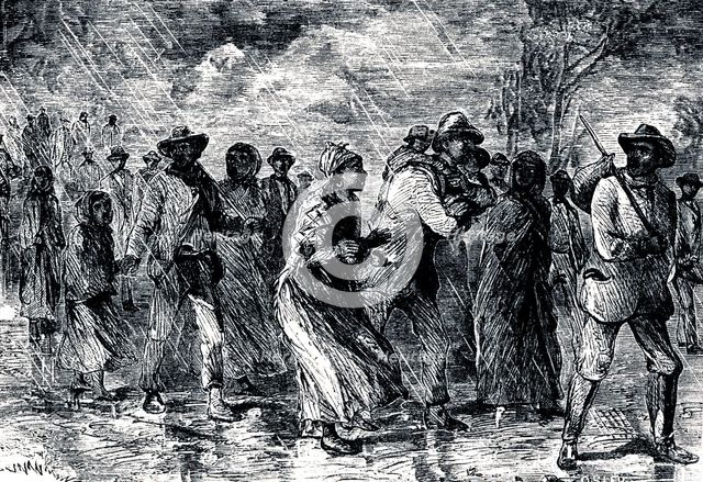 Fugitive slaves fleeing from Maryland to Delaware by way of the 'Underground Railroad', 1850-1851. Artist: Unknown