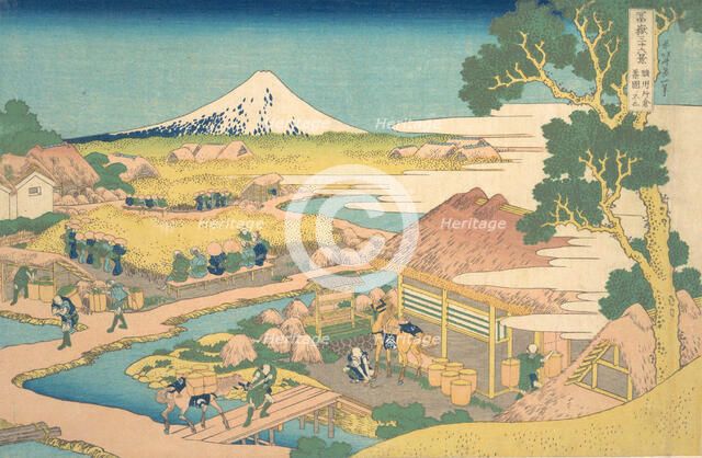 Fuji from the Katakura Tea Fields in Suruga (Sunshu Katakura chaen no Fuji), from t..., ca. 1830-32. Creator: Hokusai.