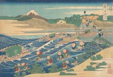 Fuji Seen from Kanaya on the Tokaido (Tokaido Kanaya no Fuji), from the series Thir..., ca. 1830-32. Creator: Hokusai