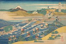 Fuji Seen from Kanaya on the Tokaido (Tokaido Kanaya no Fuji), from the series Thir..., ca. 1830-32. Creator: Hokusai