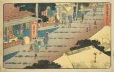Fujikawa: Lodgings and Shops on the Mountainside (Fujikawa, sanchu shuku shoka)..., c. 1841/44. Creator: Ando Hiroshige