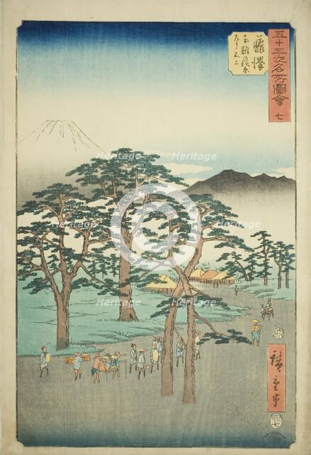 Fujisawa: Mount Fuji on the Left from the Nanki Pine Grove (Fujisawa, Nanki no Matsubara h..., 1855. Creator: Ando Hiroshige.