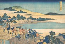 Fukui Bridge in Echizen Province (Echizen Fukui no hashi), from the series Remarkable V..., 1827-30. Creator: Hokusai