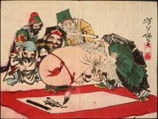 Fukurokuju Writing with His Head, 1882. Creator: Tsukioka Yoshitoshi