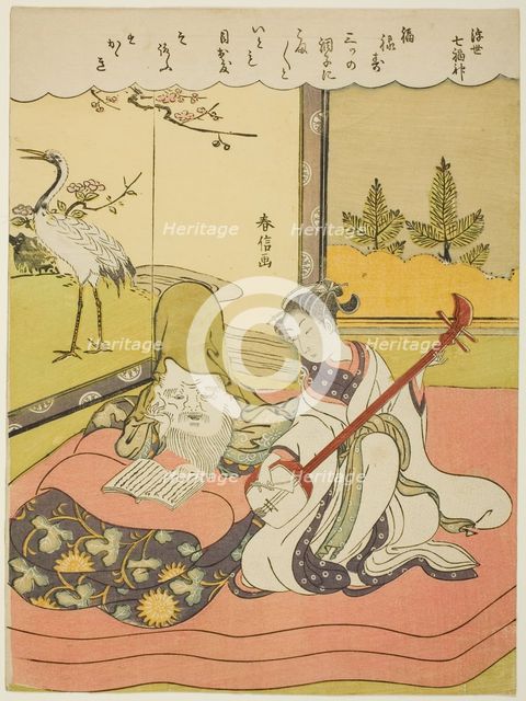 Fukurokuju, from the series "The Seven Gods of Good Luck in the Floating World...", c. 1769. Creator: Suzuki Harunobu.