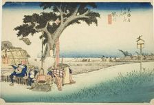 Fukuroi: Tea Stall (Fukuroi, dejaya no zu), from the series "Fifty-three Stations of..., c. 1833/34. Creator: Ando Hiroshige