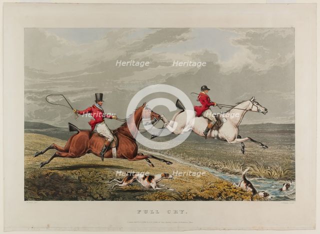 Full Cry, from Fox Hunting, 1828. Creator: Charles Bentley.