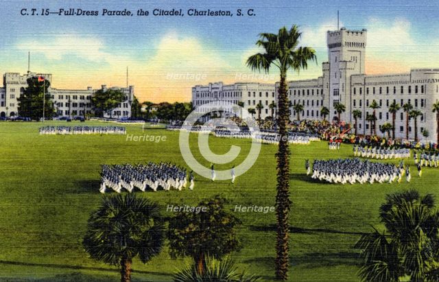 Full dress parade, the Citadel, Charleston, South Carolina, USA, 1940. Artist: Unknown