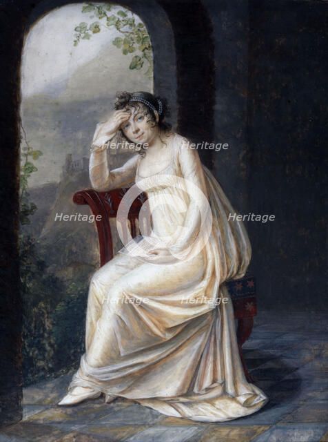 Full length portrait of a woman holding a letter, c1800. Creator: Antoine Berjon.