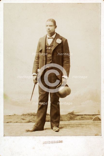 Full length portrait of man with bowler hat and cane, c1890-c1899. Creator: Anderson.