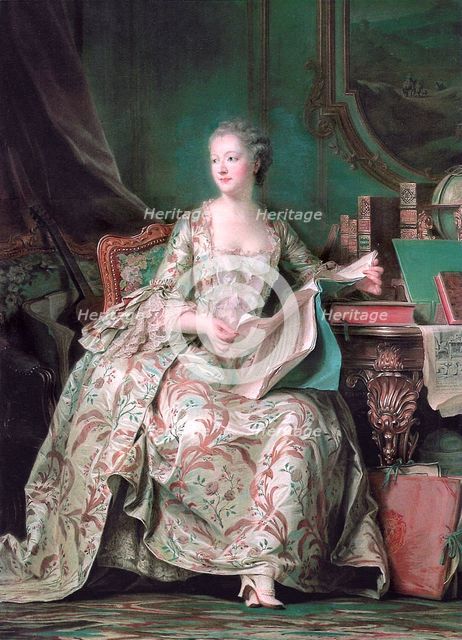 Full-length portrait of the Marquise de Pompadour (1721-1764). Artist: La Tour, Maurice Quentin de (1704-1788)