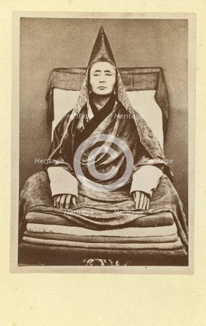 Full-length portrait of the grand lama of the Selenginsk lamasery, seated..., between 1870 and 86. Creator: Unknown.