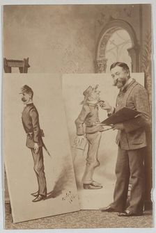 Full-length Portrait of Thomas Nast with Two Caricatures, ca. 1888., ca. 1888. Creator: Unknown