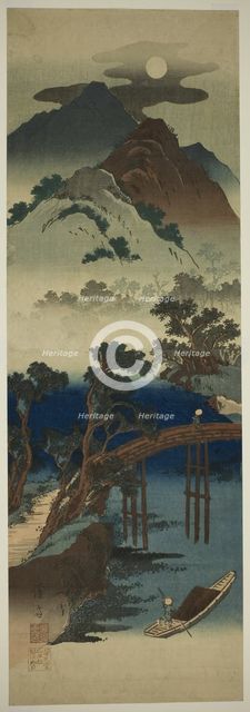 Full Moon Over Mountain Scenery, Japan, c. 1835. Creator: Ikeda Eisen.