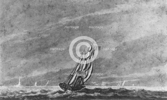 Full Sail off Sandy Hook—Entrance to New York Harbor, 1811-ca. 1813. Creator: Pavel Petrovic Svin'in.
