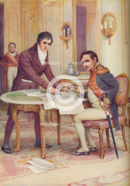 'Fulton Explains His Submarine to Napoleon', c1925. Artist: Arthur Percy Dixon.