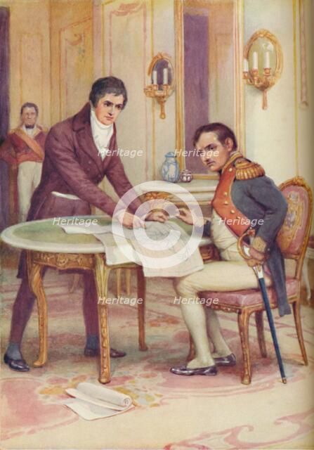 'Fulton Explains His Submarine to Napoleon', c1925. Artist: Arthur Percy Dixon.